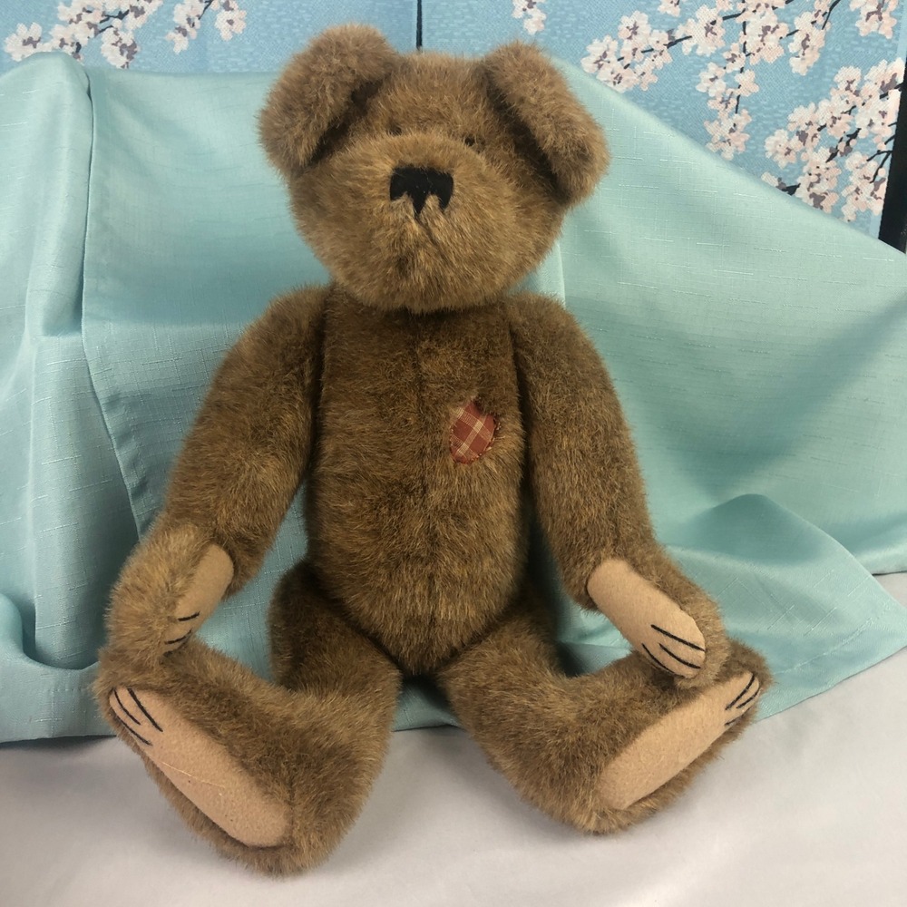 Boyds Collection Gettysburg Archive Series Brown Jointed Bear Plaid Heart Patch